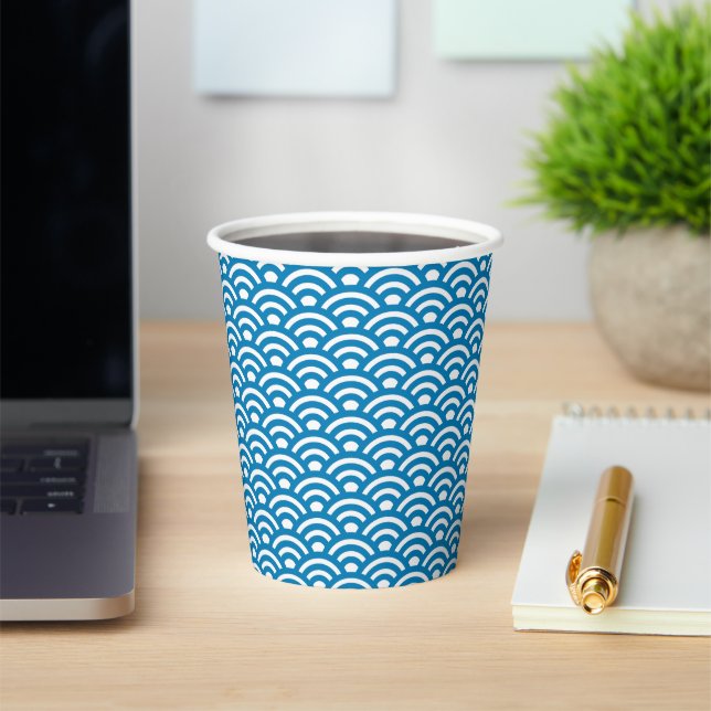 Seigaiha, Waves, Japanese, Blue and White Paper Cups (Insitu)