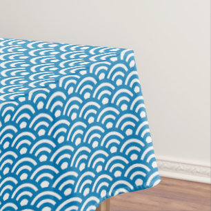 Seigaiha, Waves, Japanese, Blue and White Tablecloth
