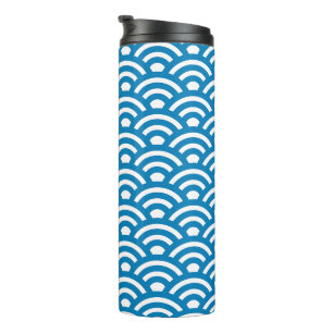 Seigaiha, Waves, Japanese, Blue and White Thermal Tumbler