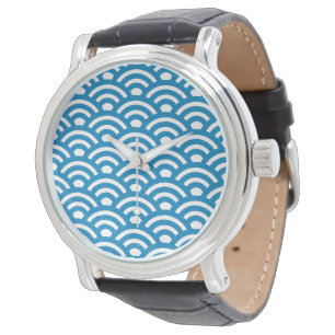 Seigaiha, Waves, Japanese, Blue and White Watch