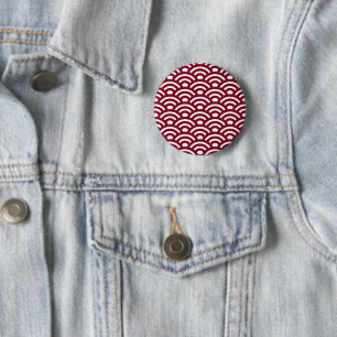 Seigaiha, Waves, Japanese, Burgundy and White 6 Cm Round Badge