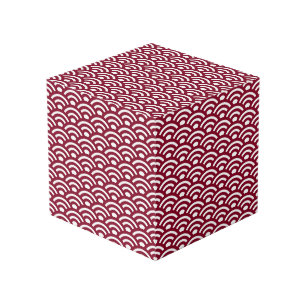 Seigaiha, Waves, Japanese, Burgundy and White Cube