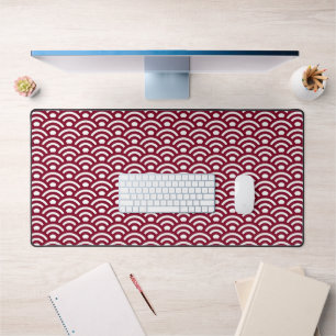 Seigaiha, Waves, Japanese, Burgundy and White Desk Mat