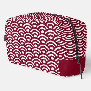 Seigaiha, Waves, Japanese, Burgundy and White Dopp Kit