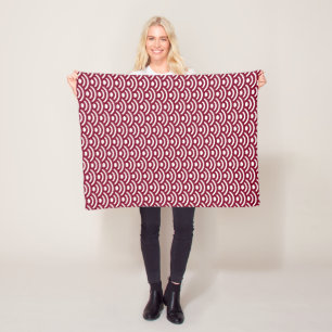Seigaiha, Waves, Japanese, Burgundy and White Fleece Blanket