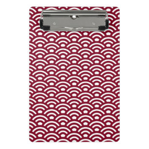 Seigaiha, Waves, Japanese, Burgundy and White Mini Clipboard