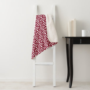 Seigaiha, Waves, Japanese, Burgundy and White Sherpa Blanket