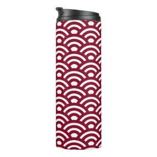 Seigaiha, Waves, Japanese, Burgundy and White Thermal Tumbler