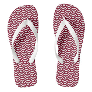 Seigaiha, Waves, Japanese, Burgundy and White Thongs