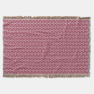 Seigaiha, Waves, Japanese, Burgundy and White Throw Blanket