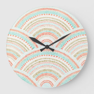Seigaiha Waves: Vintage Wavy Pattern Large Clock
