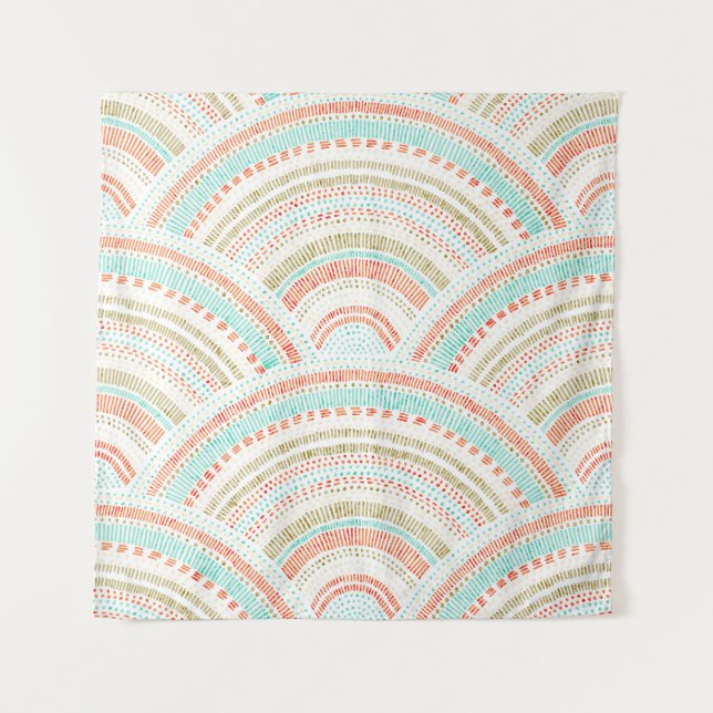 Seigaiha Waves: Vintage Wavy Pattern Tapestry (Front)