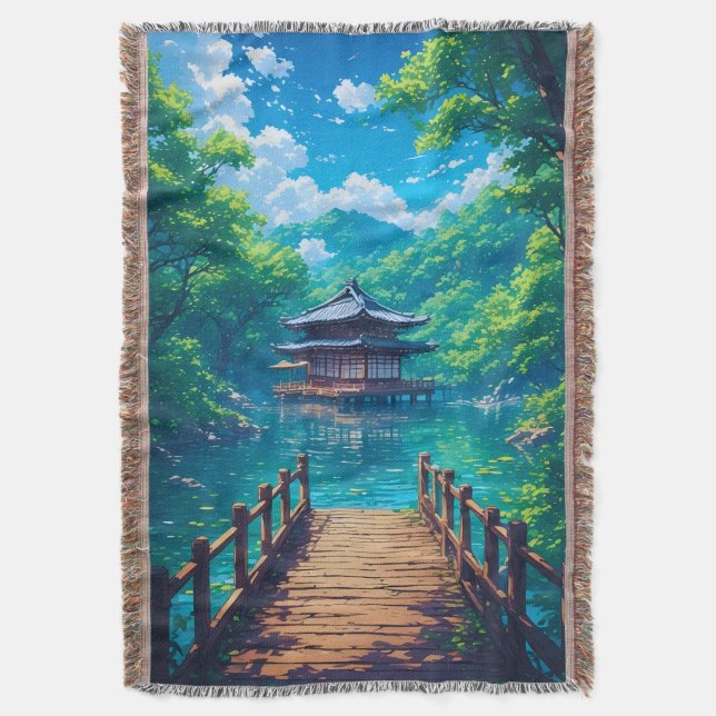 (Seijaku no Kohan) -  Lakeside Serenity Throw Blanket (Front Vertical)