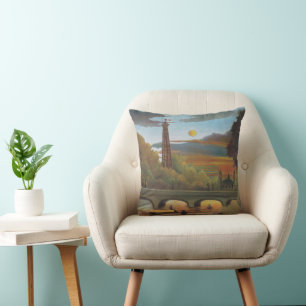Seine and Eiffel Tower at Sunset by Henri Rousseau Cushion