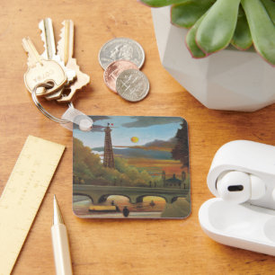 Seine and Eiffel Tower at Sunset by Henri Rousseau Key Ring