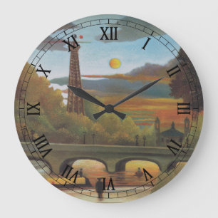Seine and Eiffel Tower at Sunset by Henri Rousseau Large Clock