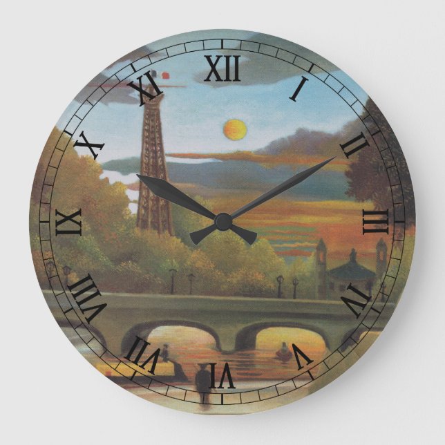 Seine and Eiffel Tower at Sunset by Henri Rousseau Large Clock (Front)