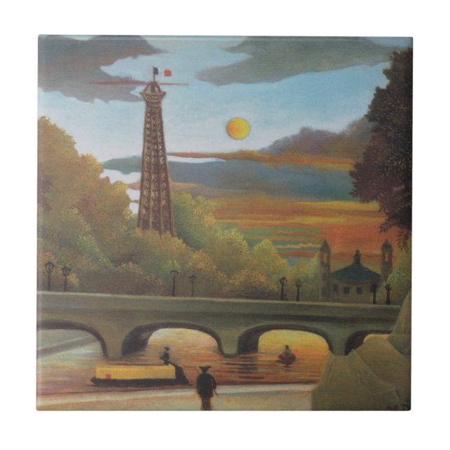 Seine and Eiffel Tower at Sunset by Henri Rousseau Tile (Front)