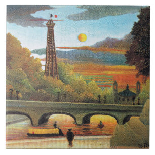 Seine and Eiffel Tower in Sunset, Ceramic Tile