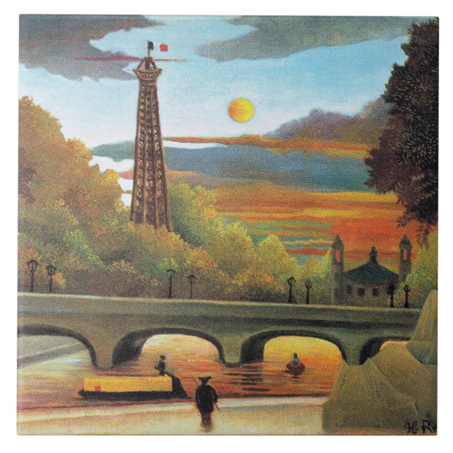 Seine and Eiffel Tower in Sunset, Ceramic Tile (Front)