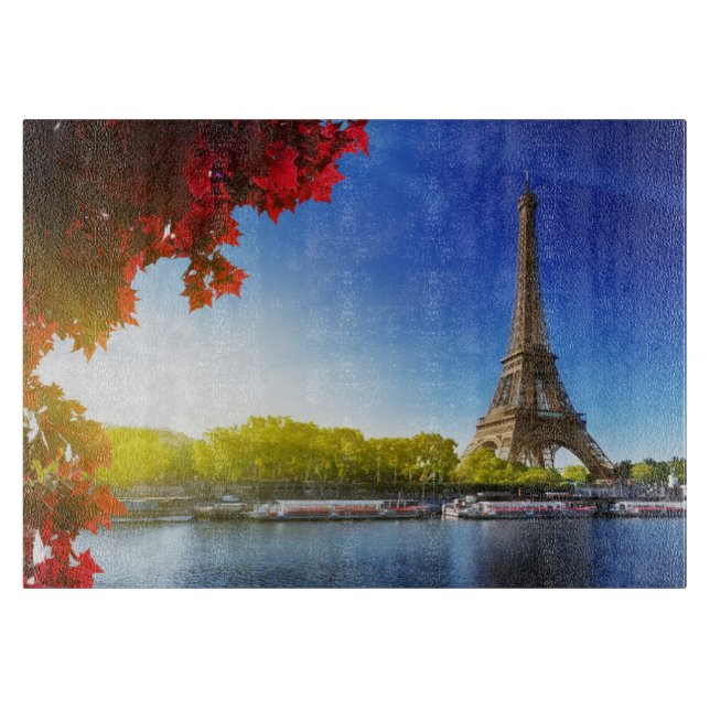 Seine In Paris With Eiffel Tower In Autumn Time Cutting Board (Front)