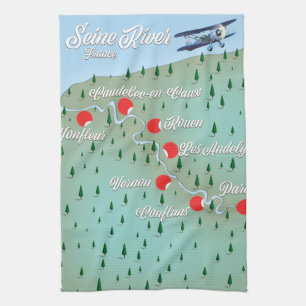 Seine River France vintage map Tea Towel