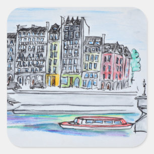 Seine River Ile Saint-Louis, Paris Square Sticker