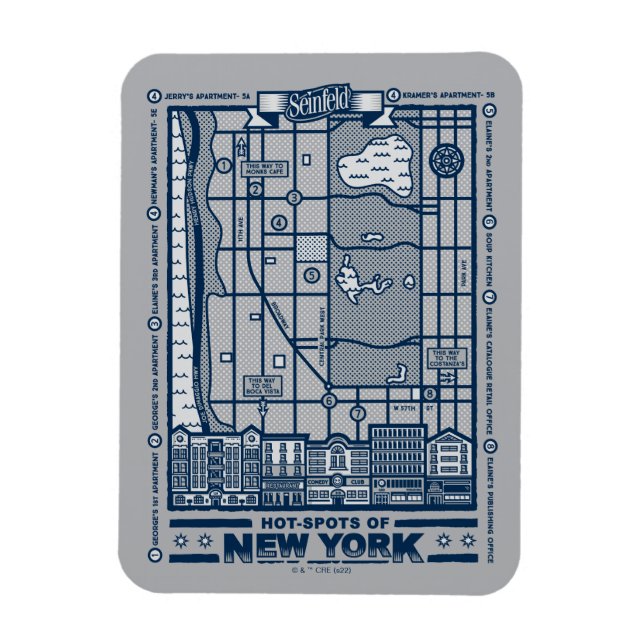 Seinfeld | Hot Spots of New York Map Magnet (Vertical)