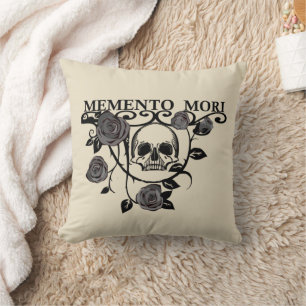 Seize the Day - Black Roses - Memento Mori Skull Cushion