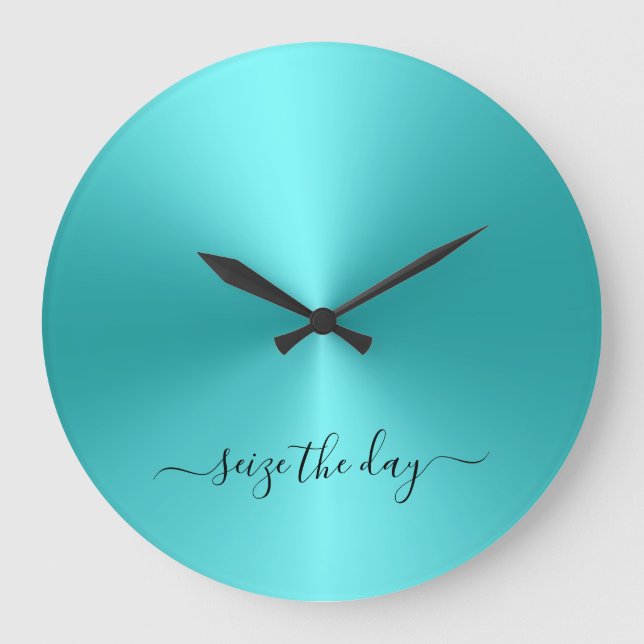 Seize The Day Mint Green Metallic Style Acrylic Large Clock (Front)
