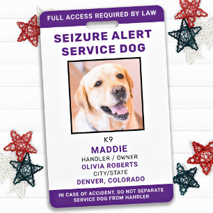 Seizure Alert Personalised Service Dog ID Photo Badge
