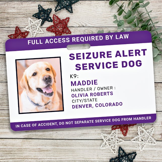 Seizure Alert Personalised Service Dog ID Photo  Badge (Creator Uploaded)