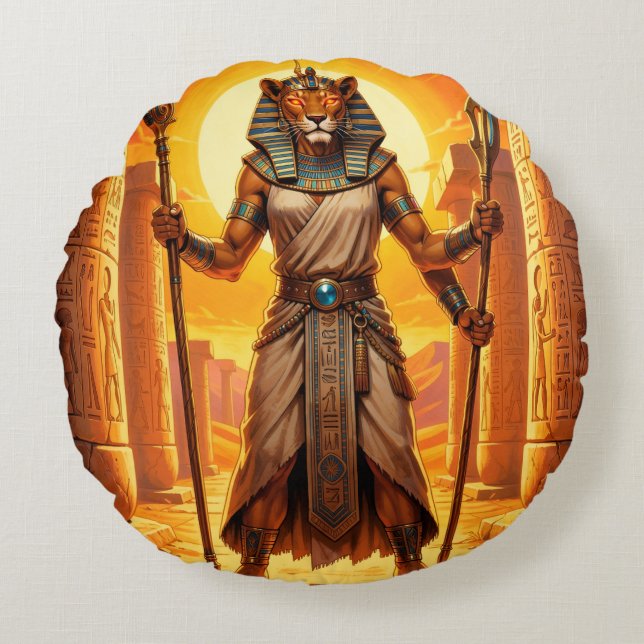 Sekhmet – Löwenköpfige Kriegsgöttin Round Cushion (Front)