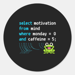 Select Motivation Frog – Funny Pixel Sql Code  Classic Round Sticker