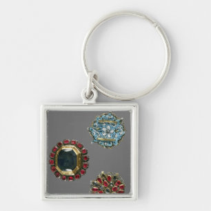 Selection of costume brooches key ring