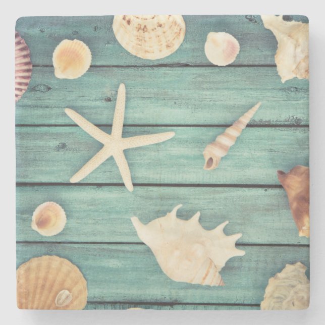 Selection Of Seashells Stone Coaster (Front)