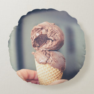 Selective focus photography of chocolate ice cream round cushion