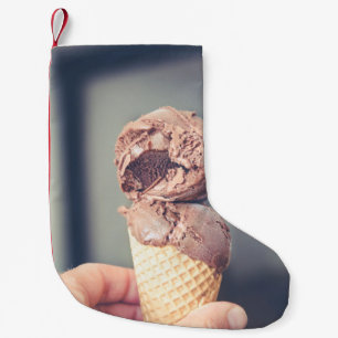 Selective focus photography of chocolate ice cream small christmas stocking