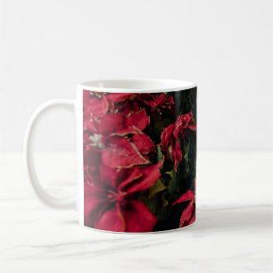 SELECTIVE FOCUS PHOTOGRAPHY OF RED POINSETTIA PLAN COFFEE MUG