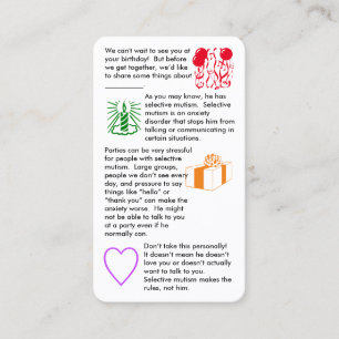 Selective Mutism Birthday Boy Business Card