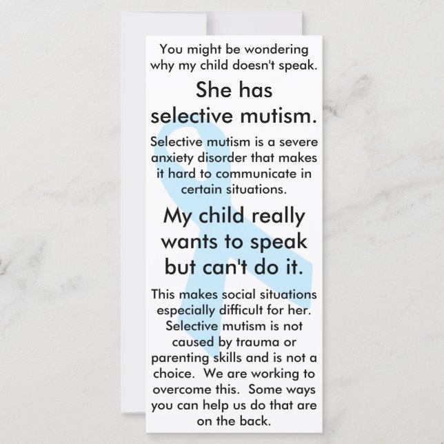 Selective Mutism Do's and Don'ts (female) (Front)