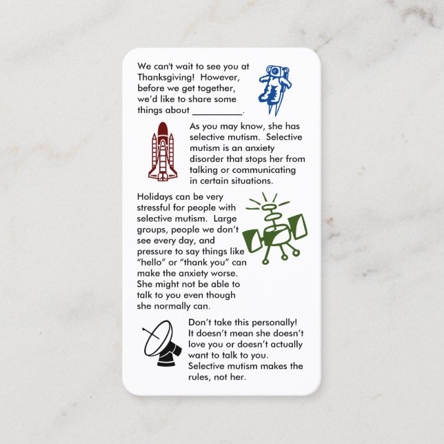 Selective Mutism Get Together Girl Business Card (Front)