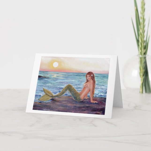 Selene mermaid in the sunrise greeting card (Front)