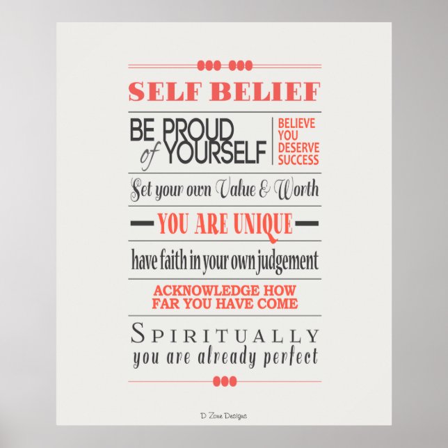 Self Belief Motivational Quote Poster (Front)