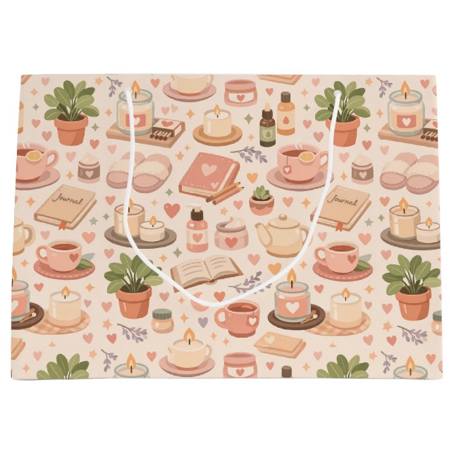 Self Care Aesthetic Pattern Large Gift Bag (Front)