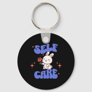 Self Care American Traditional Rose Bunny Sticker  Key Ring