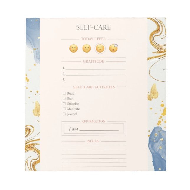 Self Care blush pink Planner gold luxury watercolo Notepad (Front)