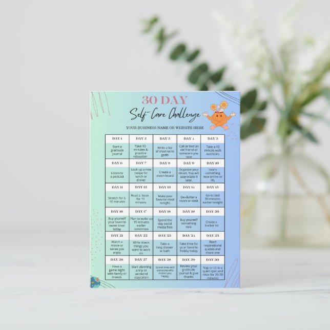 SELF-CARE CHALLENGE POSTCARDS -Personalise for Biz (Standing Front)