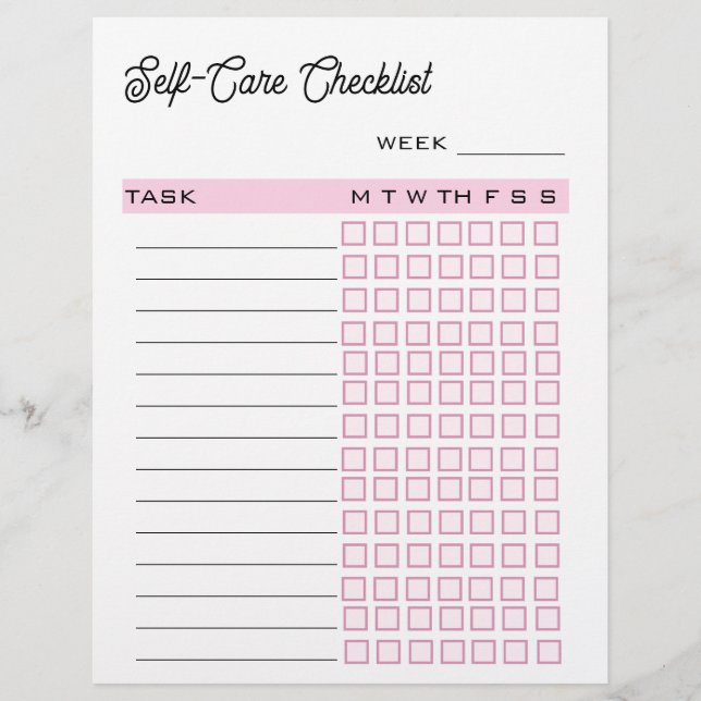 Self-Care Checklist Custom Letterhead (Front)