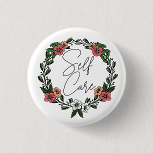 Self Care Floral  3 Cm Round Badge